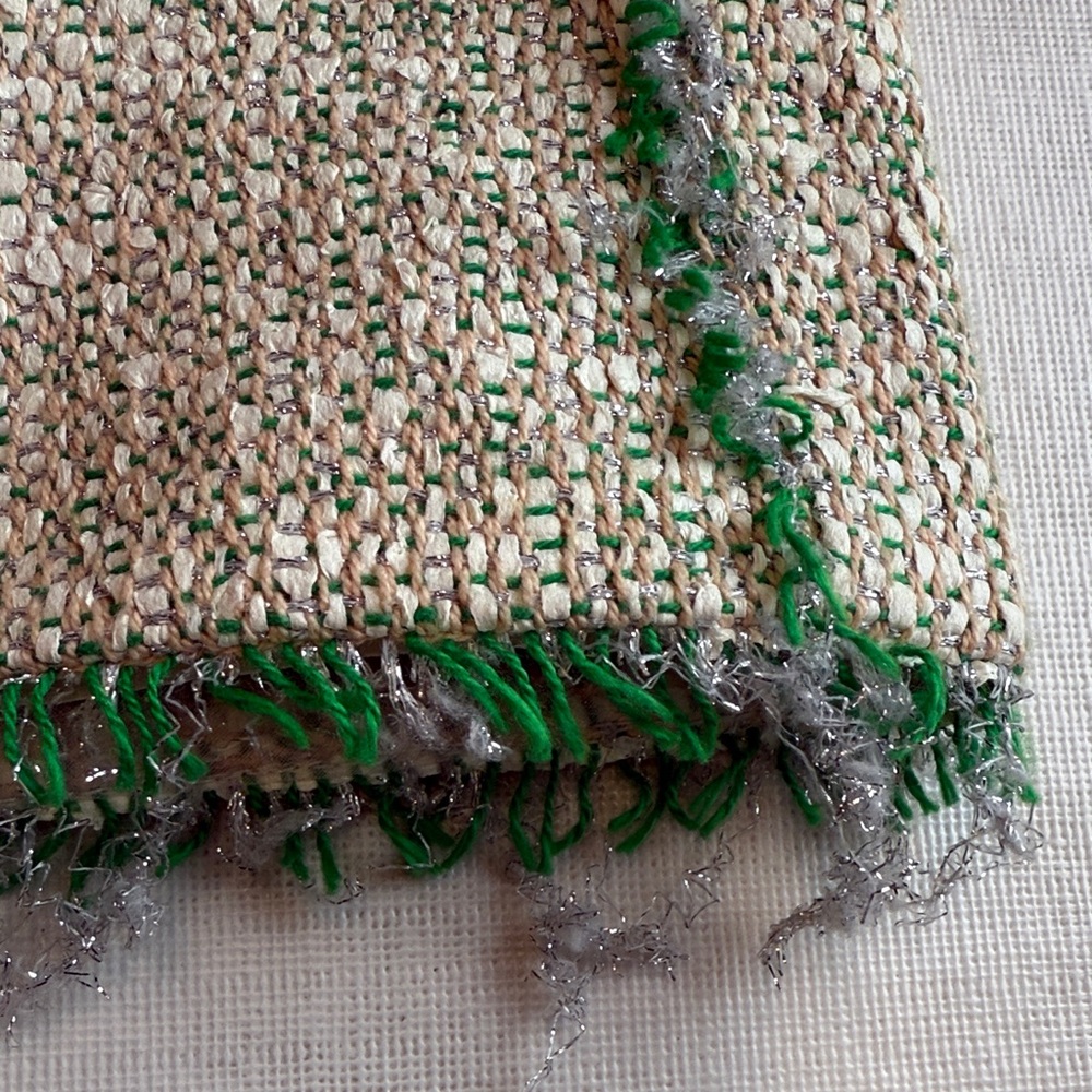 J. Crew Women's Cream Green Trim Tweed Mini Skirt Lined Back Zip Size 00 - Picture 6 of 15